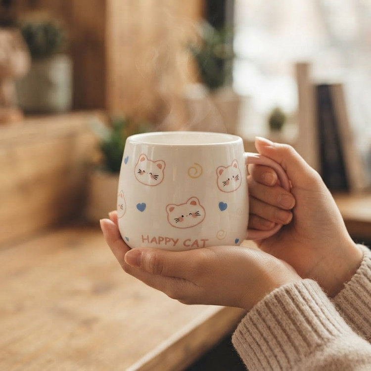 ماگ سرامیکی گربه ای مدل در بامبو به همراه قاشق استیل