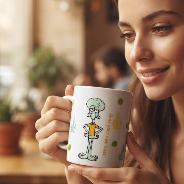ماگ سرامیکی اختاپوس باب اسفنجی به همراه درب و قاشق