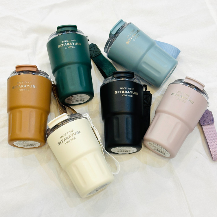 Sitarayuri 360 ml travel mug with strap, two-position model
